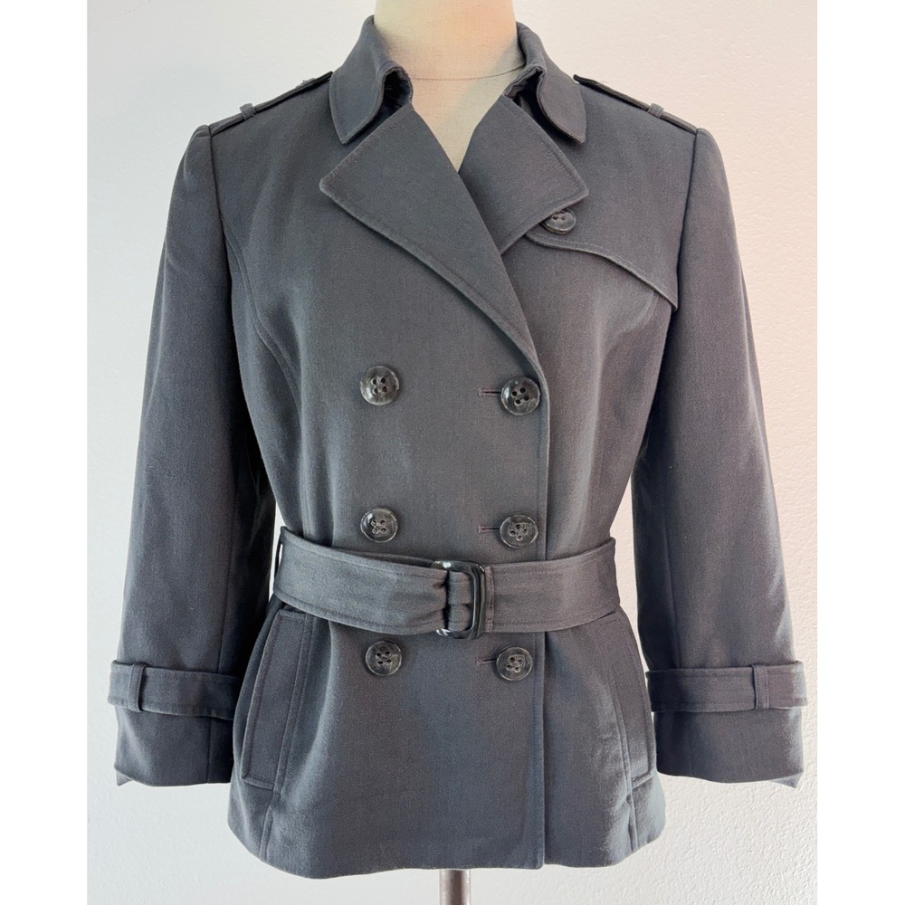 Tahari Gray Double Breasted Blazer Jacket Belted Office Preppy Utility Size 6